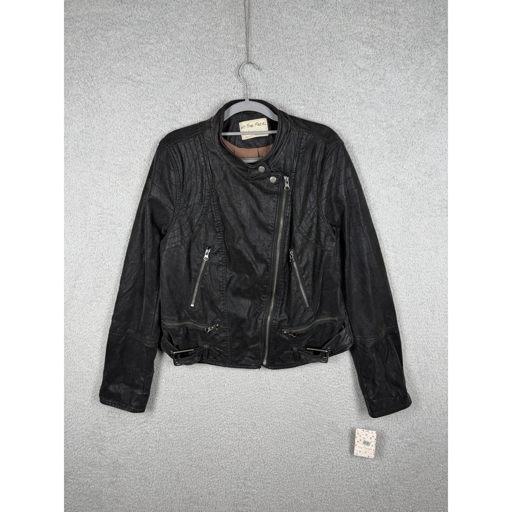 NWT We The Free People Faux Vegan Leather Moto Motorcycle Jacket Medium Biker L